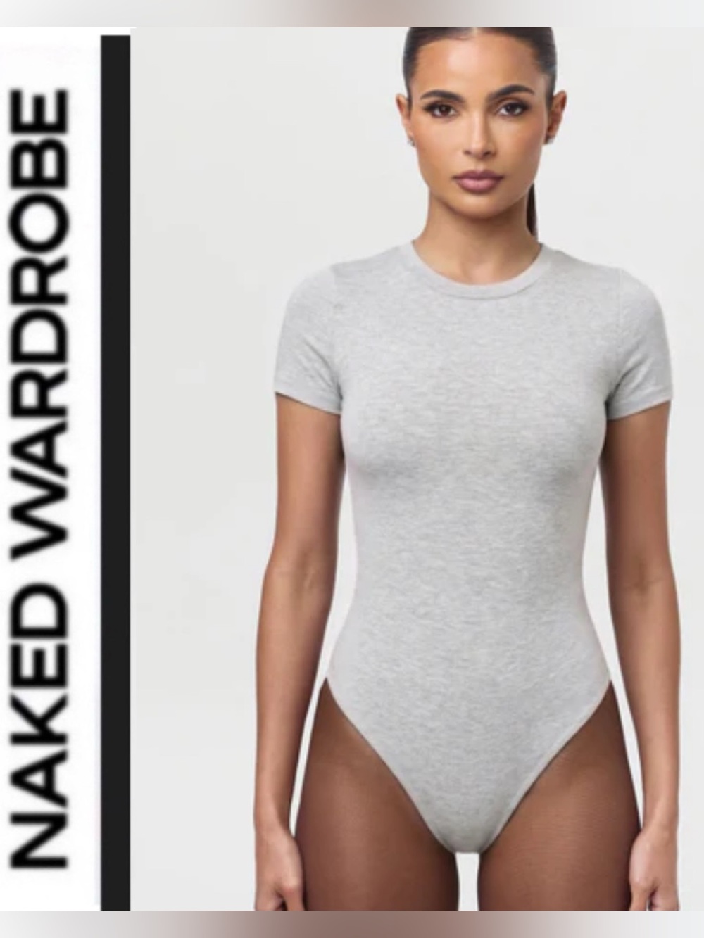 Naked Wardrobe🩶 Women's Grey Short Sleeve crew neck smooth Bodysuit